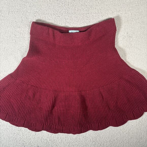 Leif Notes Skirt Wool Blend Fit And Flare Women’s Size M Burgundy‎ Chunky Knit - Picture 2 of 12